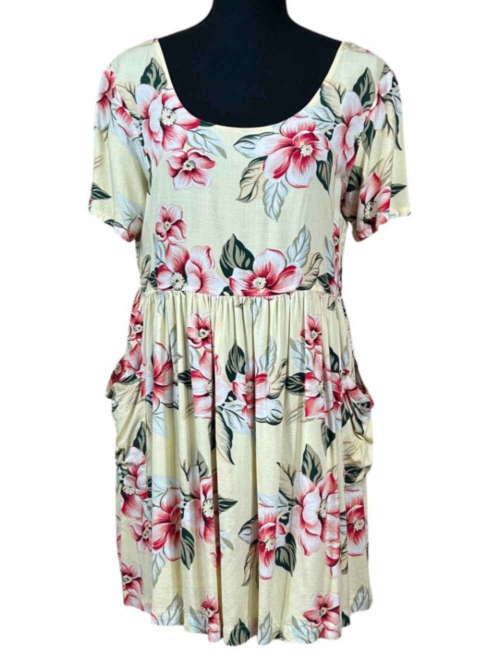 Moda Intl Vintage Yellow Floral Babydoll Short Sleeve Dress Size M